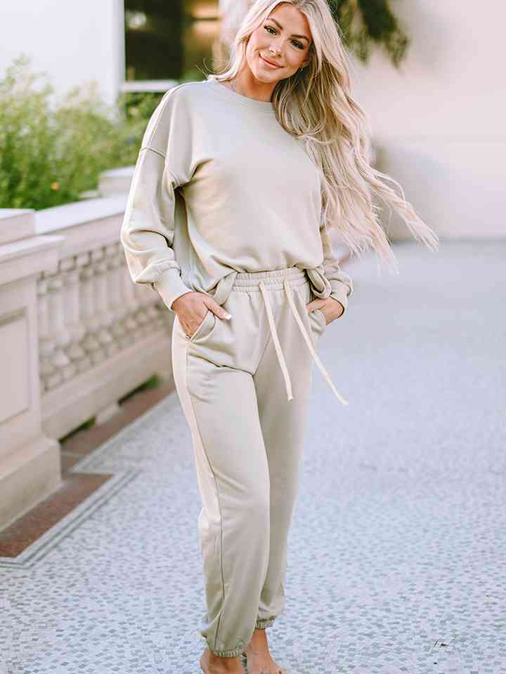 Women’s Sweatshirt And Joggers Set - Cotton Blend - Relaxed Fit - Ribbed Cuffs
