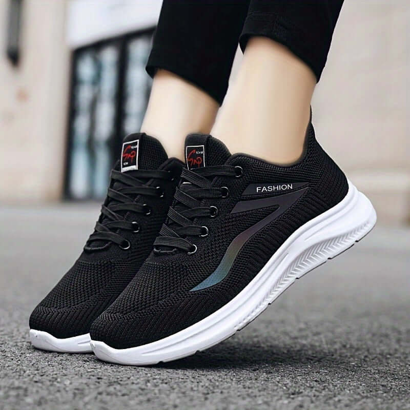Women’s Sneakers – Knit Upper – Cushioned Sole – Lace-Up Fit – Casual