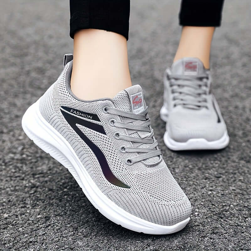 Women’s Sneakers – Knit Upper – Cushioned Sole – Lace-Up Fit – Casual