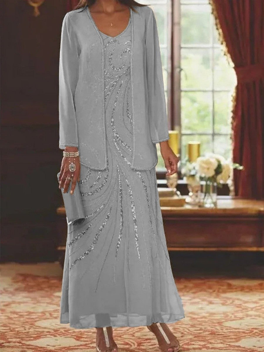 Women’s Sheath Dress with Jacket – Embellished Silk Feel – Ankle Length Formal Set