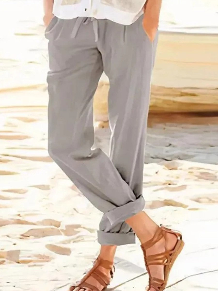 Women’s Straight-Leg Pants – Relaxed Fit – Adjustable Waist – Breathable Blend – Casual Wear