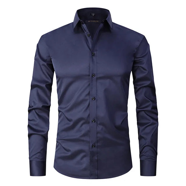 Men’s Long Sleeve Shirt – Slim Fit – Stretch Cotton – Wrinkle-Free – Button-Down Collar