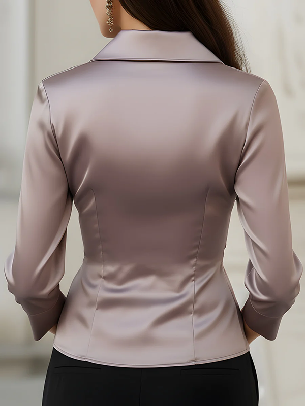 Isla Regular Fit Blouse | Collared V-Neck Button Detail Blouse