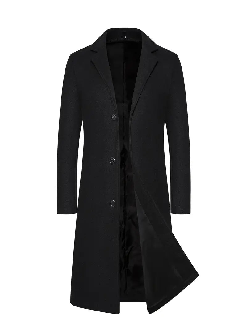 Men’s Buttoned Coat – Tailored Fit – Full Length – Structured Luxury Fabric