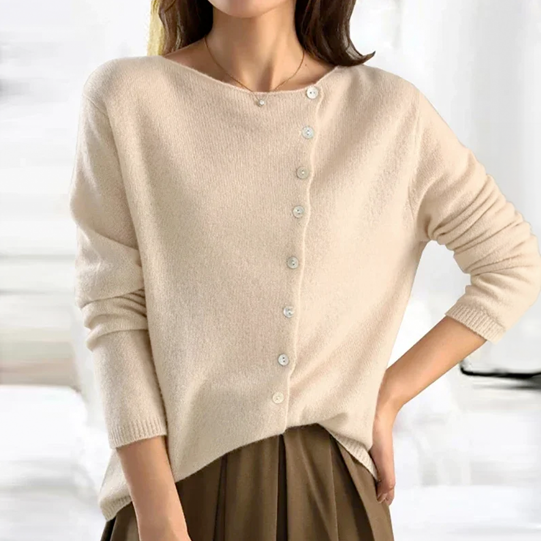 Women’s Button-Up Cardigan – Relaxed Fit – Soft Wool-Like Texture – Round Neckline