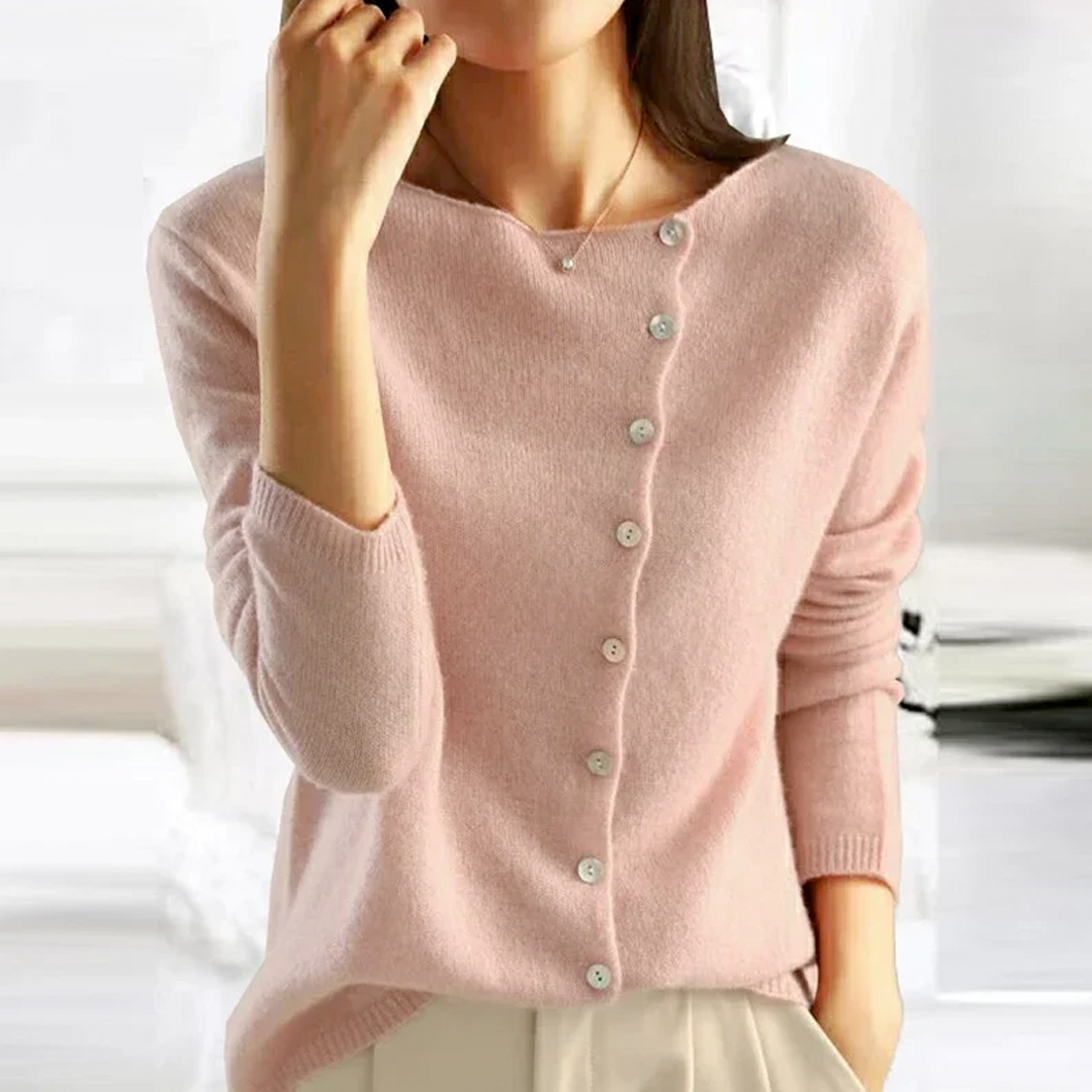Women’s Button-Up Cardigan – Relaxed Fit – Soft Wool-Like Texture – Round Neckline