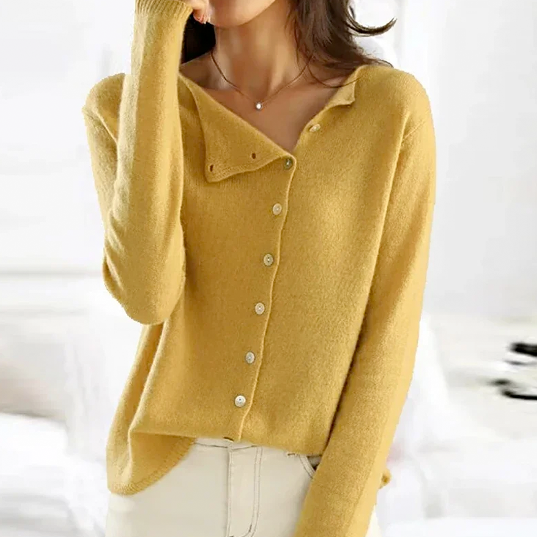 Women’s Button-Up Cardigan – Relaxed Fit – Soft Wool-Like Texture – Round Neckline