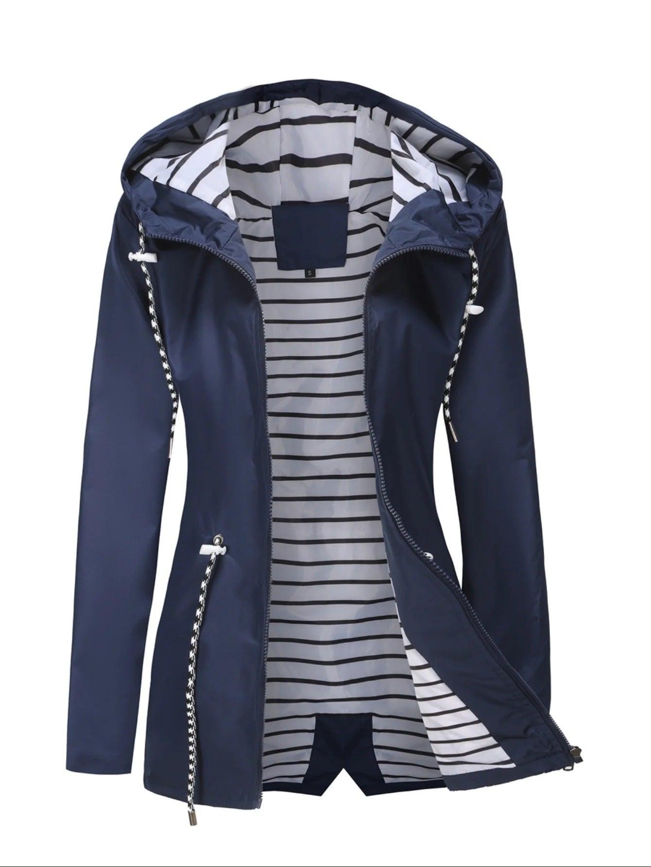 Women's Long Jacket – Waterproof – Relaxed Fit – Hooded – Full Zip – Side Zip Pockets