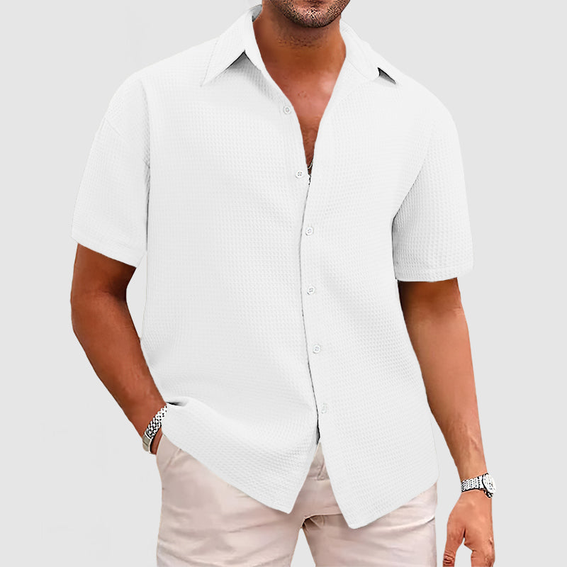 Men’s Short Sleeve Shirt – Relaxed Fit – Waffle Knit – Soft Breathable Texture