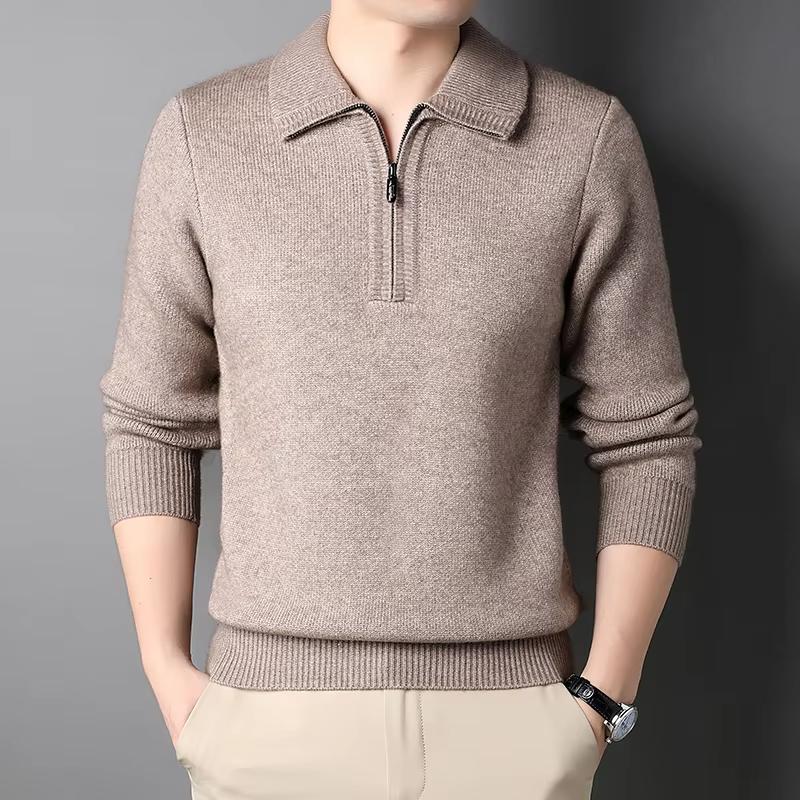 Men’s Quarter-Zip Sweater – Regular Fit – Soft Knit – Ribbed Trim – Relaxed Collar