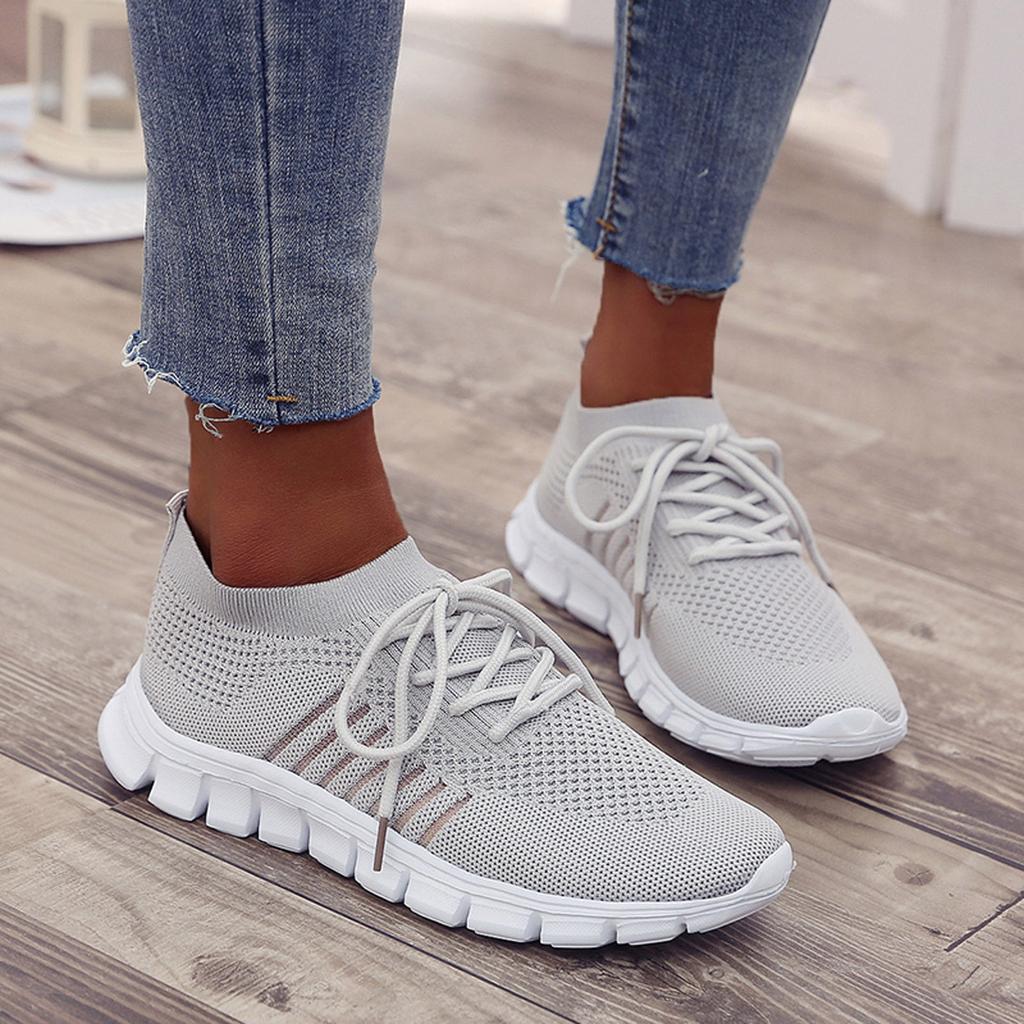 Women’s Sneakers – Breathable Mesh – Sock-Like Fit – Cushioned Sole – Lace-Up Design