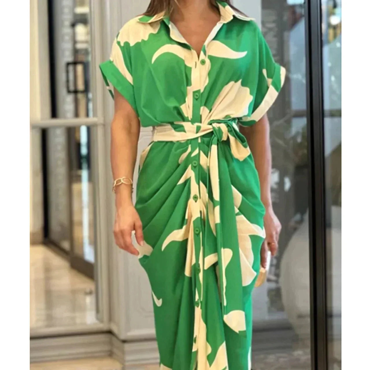 Women's Wrap Dress - Floral Print - V-Neck - Short Sleeve - Tie Waist Maxi