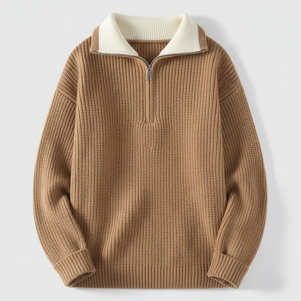 Joshua Ribbed Relaxed Fit Polo Sweater | Colorblock Collared Hip-Length Sweater