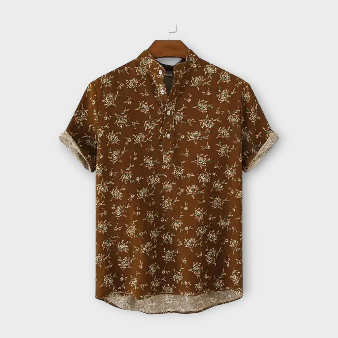 Men’s Button-Up Shirt - Floral Print - Regular Fit - Short Sleeve Casual Wear