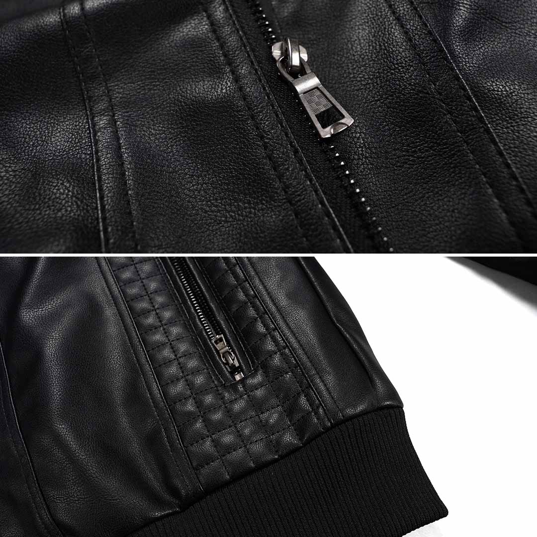 Men’s Motorcycle Jacket – Leather Look – Structured Fit – Hoodie Layer – Zipper Pockets
