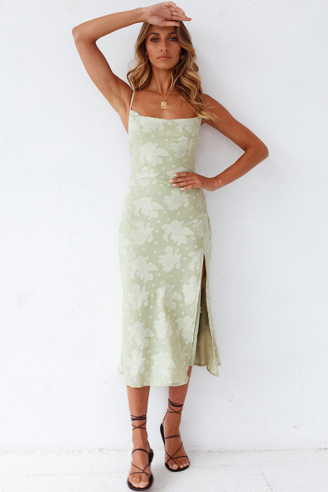 Women’s Slip Midi Dress – Luxury Fabric – Cowl Neck – High Slit – Floral Pattern