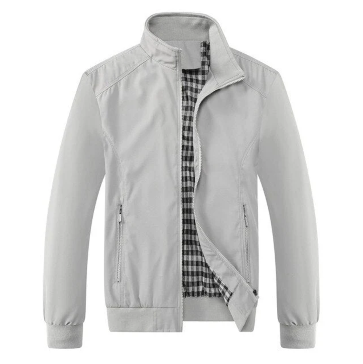 Men’s Bomber Jacket – Woven Matte Fabric – Stand Collar – Ribbed Cuffs – Zip Pockets