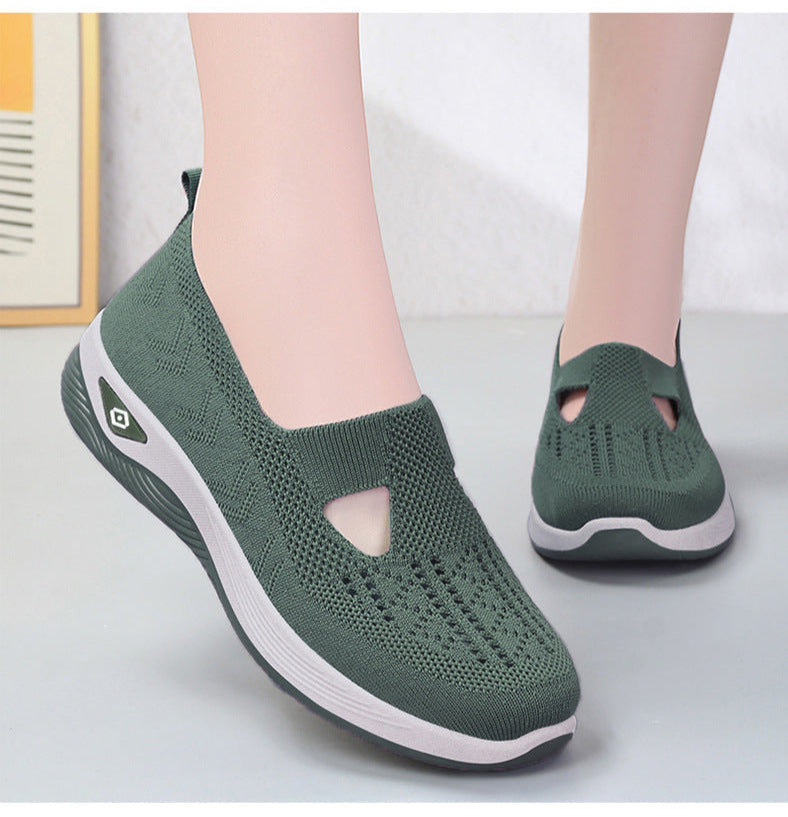 Women’s Slip-On Sneakers – Breathable Knit – Cushioned Sole – Low-Cut Flexible Fit