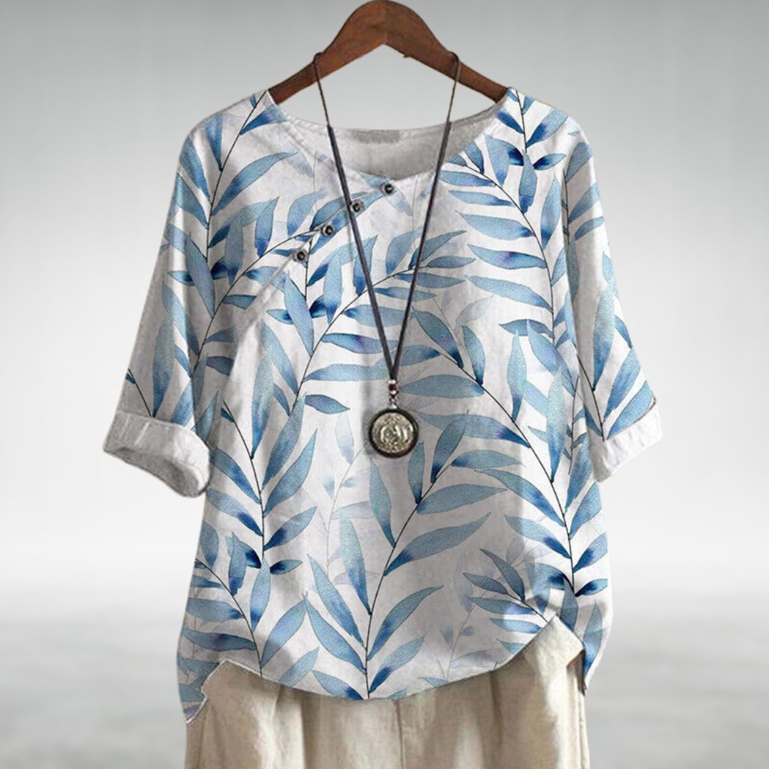 Sienna Relaxed Fit Blouse | Leaf Print Round Neck Blouse