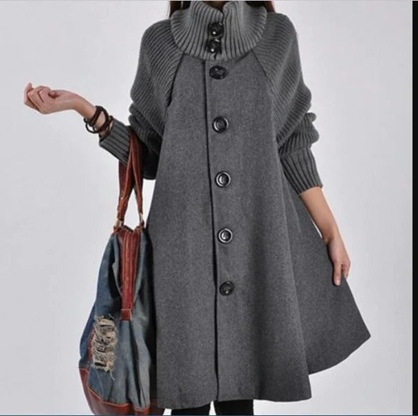 Women's Coat - Wool Blend - Oversized Fit - High Neck - Button Front