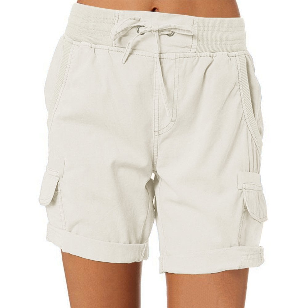 Women’s Cargo Shorts – Relaxed Fit – Elastic Waist – Breathable Blend – Utility Pockets