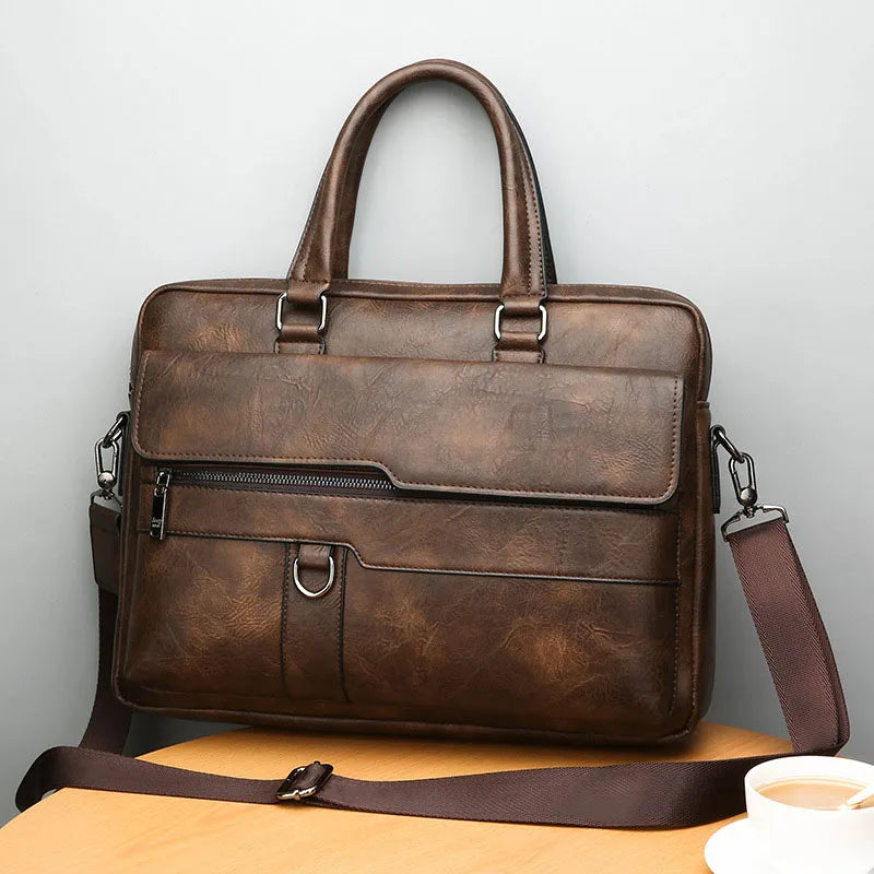 Men’s Shoulder Bag – Structured Leather – Dual Carry – Office Laptop Compatible