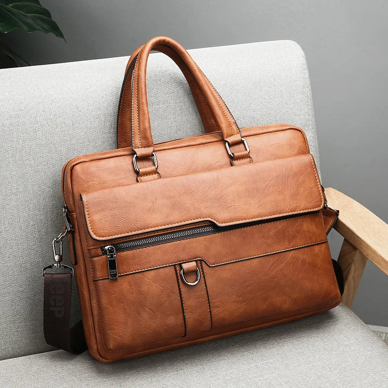 Men’s Shoulder Bag – Structured Leather – Dual Carry – Office Laptop Compatible