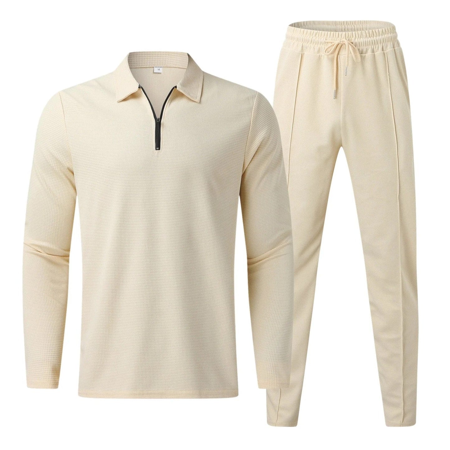 Men’s Sport Set – Slim Fit Knit – Quarter-Zip Polo Top – Tapered Ankle Pants
