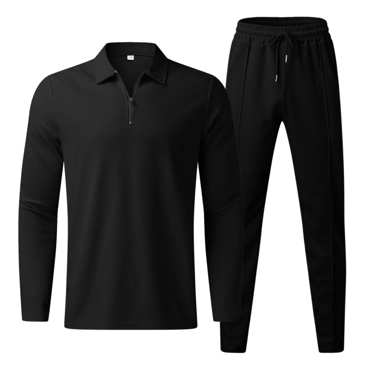Men’s Sport Set – Slim Fit Knit – Quarter-Zip Polo Top – Tapered Ankle Pants