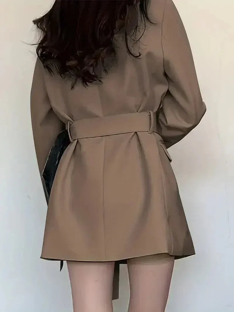Women’s Blazer Dress – Tailored Fit – Belted Waist – Long Sleeve – Woven Fabric