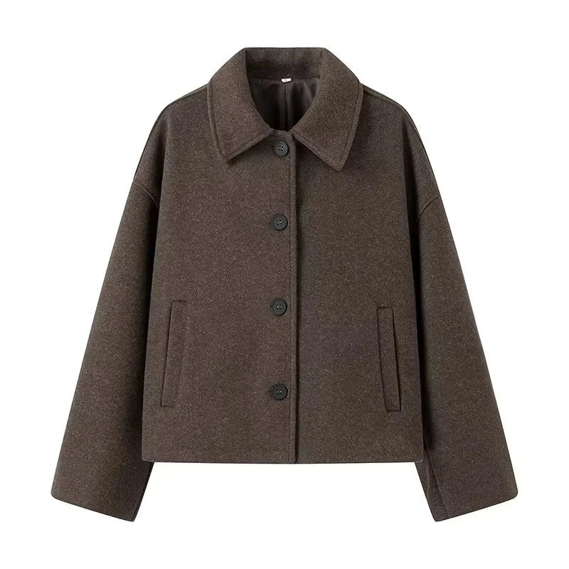 Women’s Transitional Jacket – Wool Blend – Boxy Fit – Button Front – Classic Collar