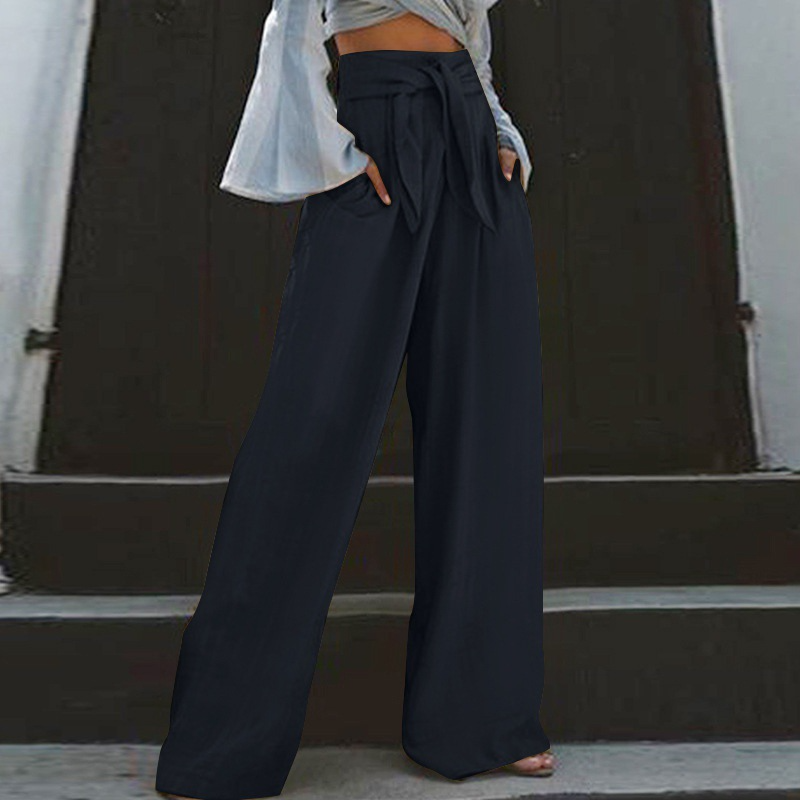 Women’s Tapered Pants – Loose Fit – Elastic Waist with Tie – Cotton Linen – Deep Pockets