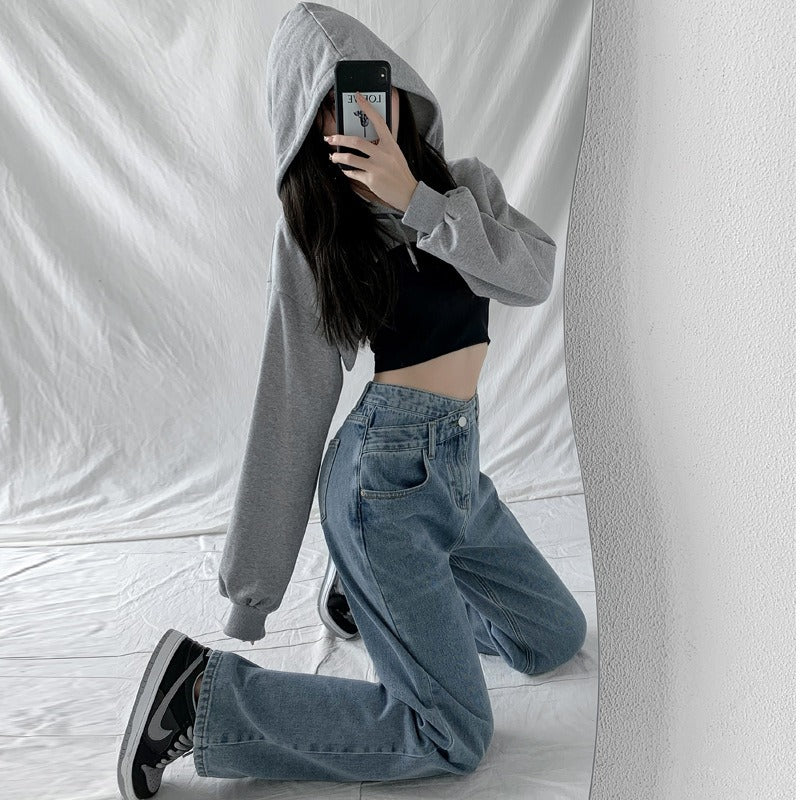 Women’s Jeans – High Waist – Cross-Waist Detail – Relaxed Straight Leg – Full Length