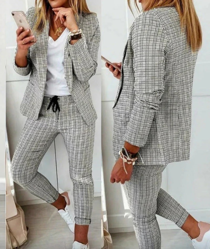 Women’s Suit Set – Tailored Blazer – Relaxed Tapered Pants – Drawstring Waist