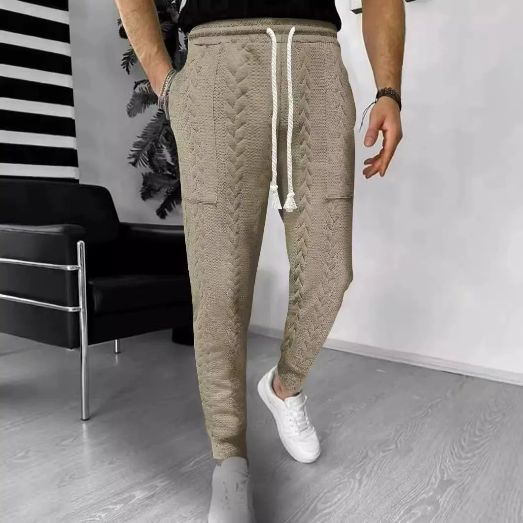 Men's Jogger Pants – Jacquard Knit – Straight Fit – Drawstring Waist – Cuffed Ankles