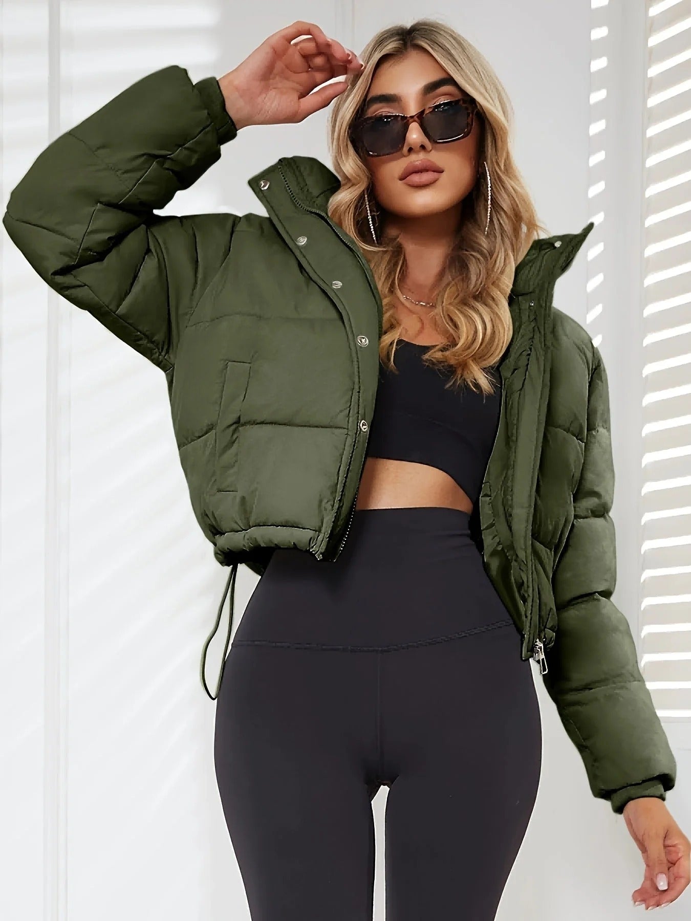 Women’s Puffer Jacket – Cropped Fit – Quilted – Hooded with Drawstring Hem