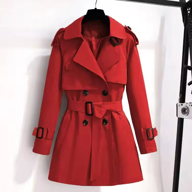 Women’s Above Knee Trench Coat - Cotton Blend - Double Breasted - Belted Waist