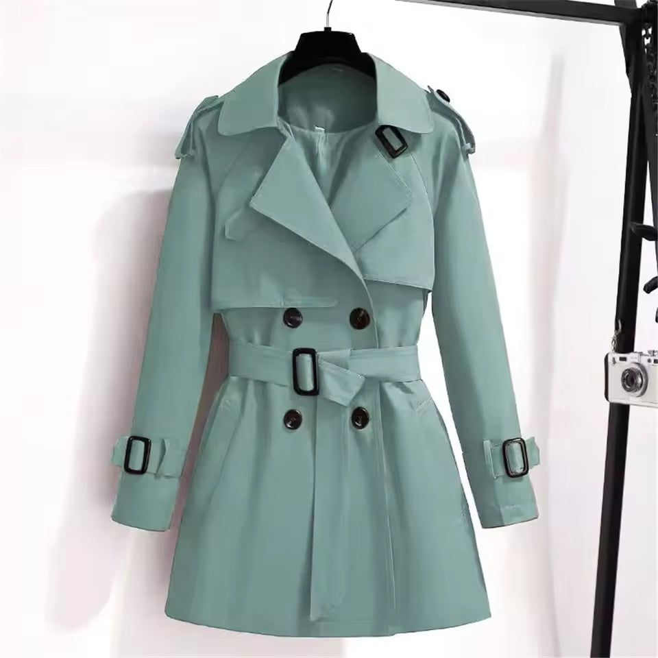Women’s Above Knee Trench Coat - Cotton Blend - Double Breasted - Belted Waist