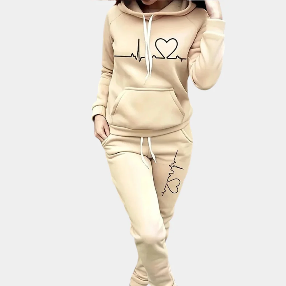 Women’s Tracksuit Set – Relaxed Fit – Cotton – Hooded Top – Tapered Jogger Pants