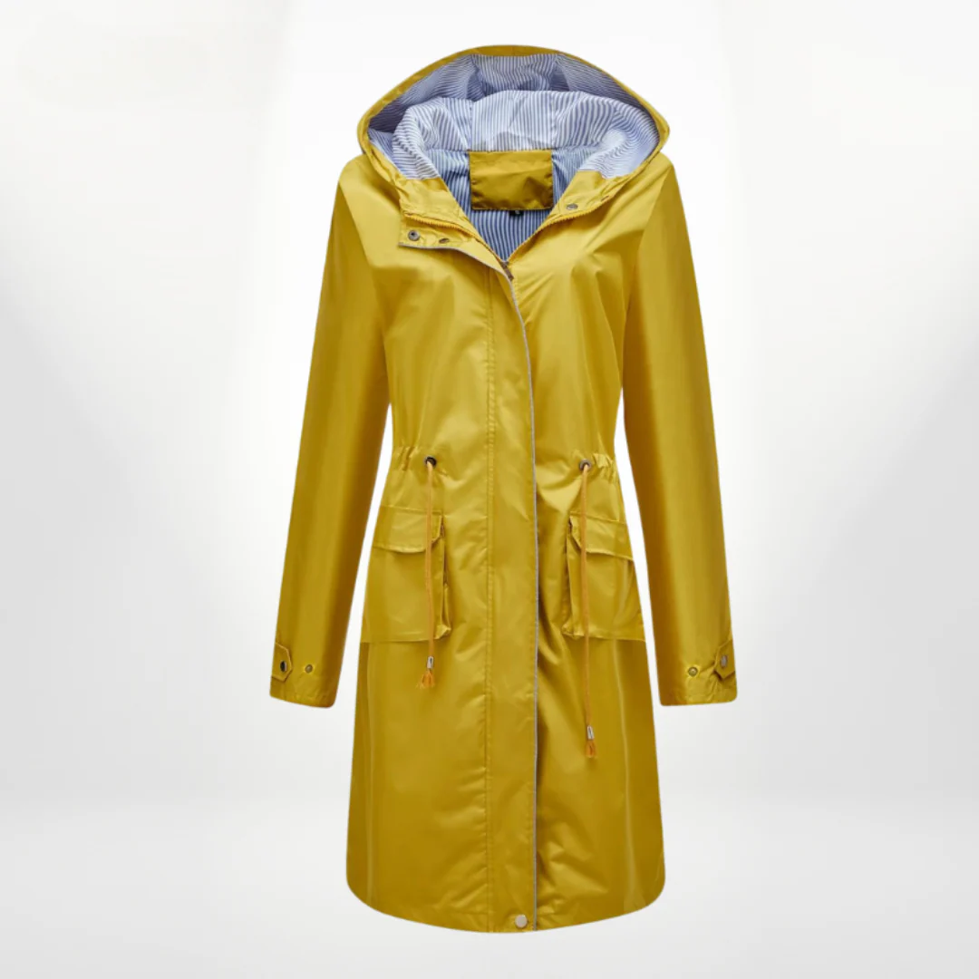 Women’s Rain Coat – Slim Fit – Hooded – Lightweight Woven – Zip Front – Adjustable Waist