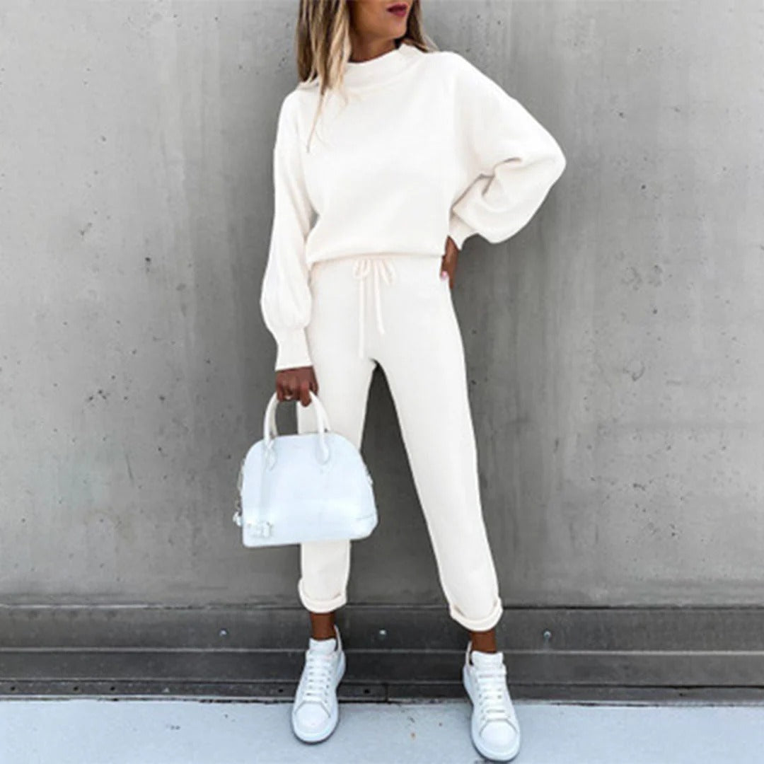 Women’s Lounge Set – Cotton Knit – Relaxed Fit Top – Tapered Ankle Pants