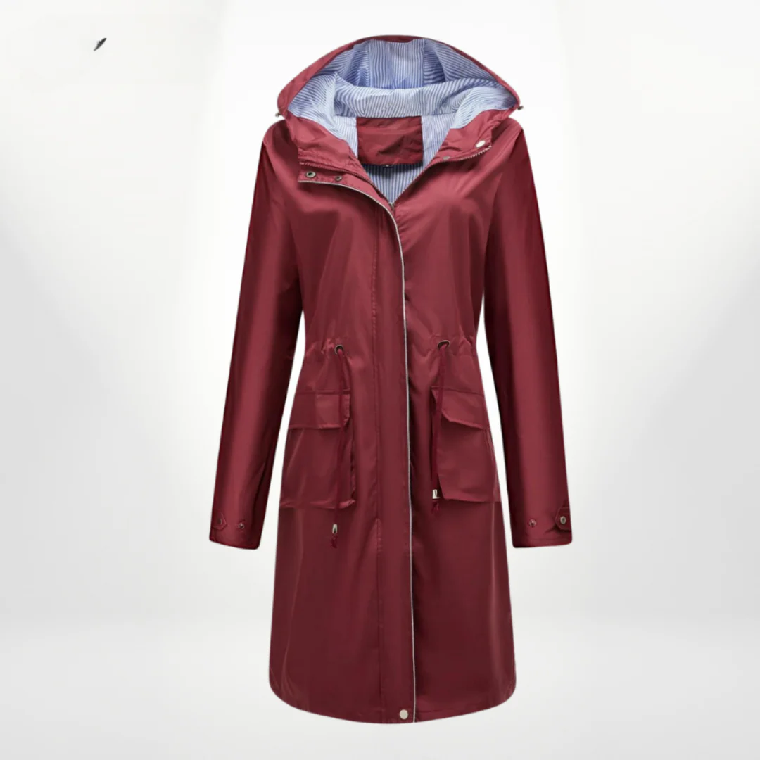 Women’s Rain Coat – Slim Fit – Hooded – Lightweight Woven – Zip Front – Adjustable Waist