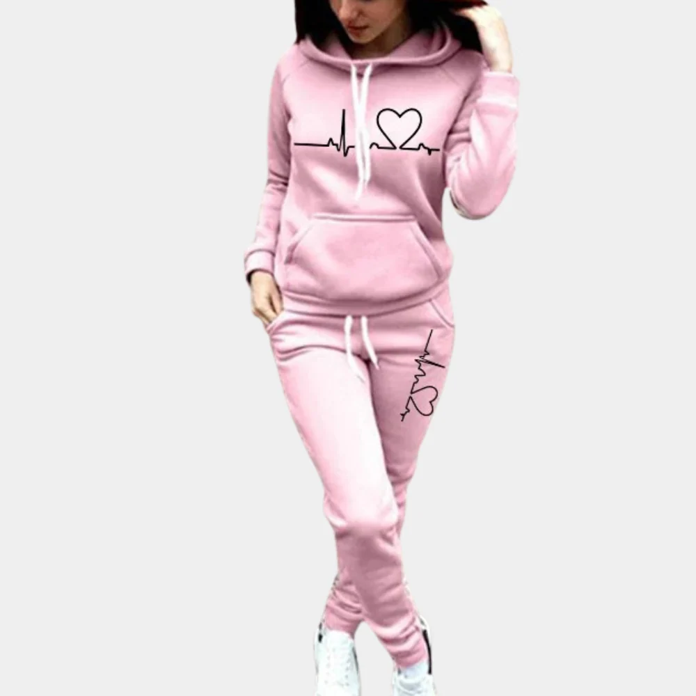 Women’s Tracksuit Set – Relaxed Fit – Cotton – Hooded Top – Tapered Jogger Pants