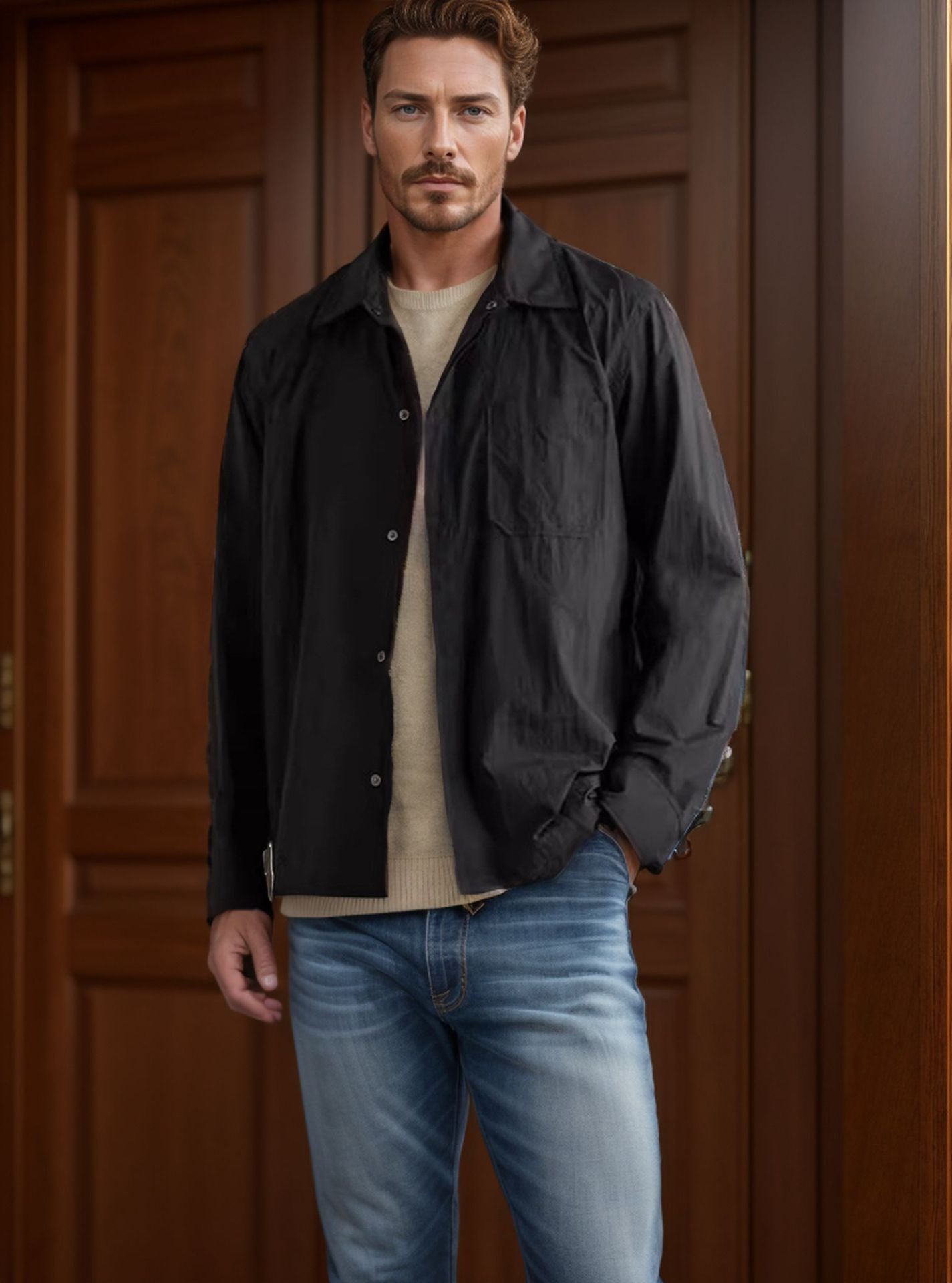 Men’s Collared Jacket – Relaxed Fit – Lightweight Fabric – Long Sleeve – Casual Wear