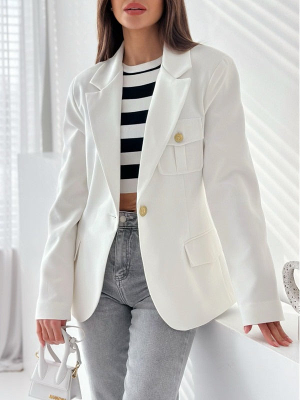Women’s Blazer – Tailored Fit – Double Breasted – Structured Wool Blend – Notch Lapel