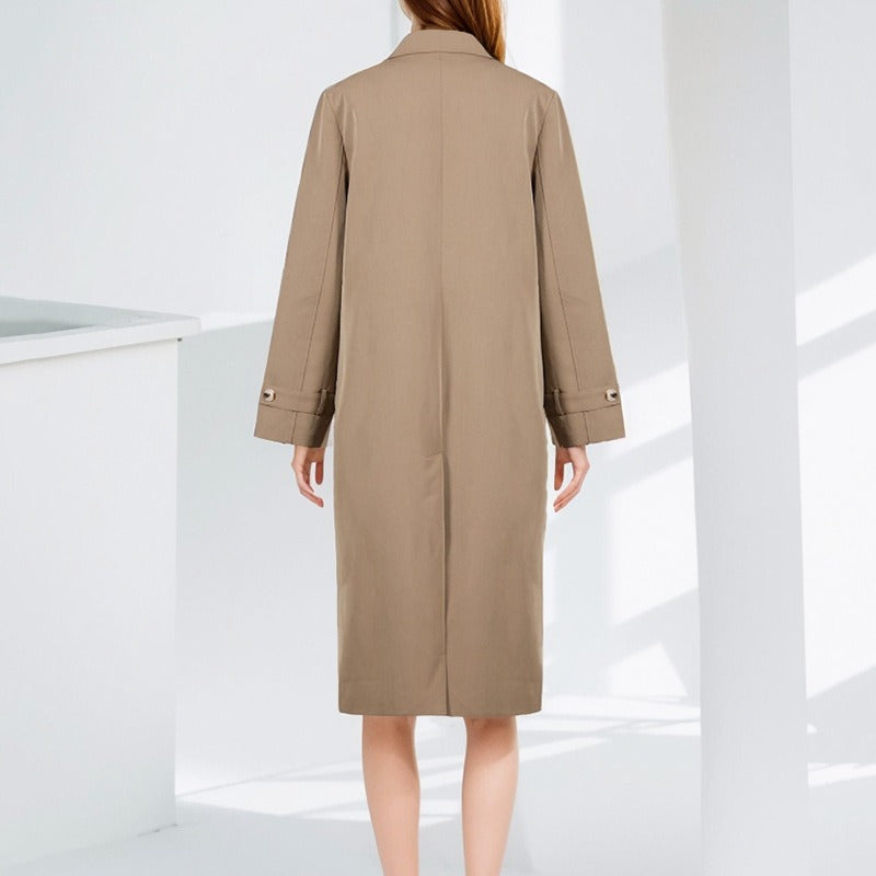 Women’s Midi Trench Coat Relaxed Fit - Smooth Woven Fabric - Notched Lapel - Utility Pockets