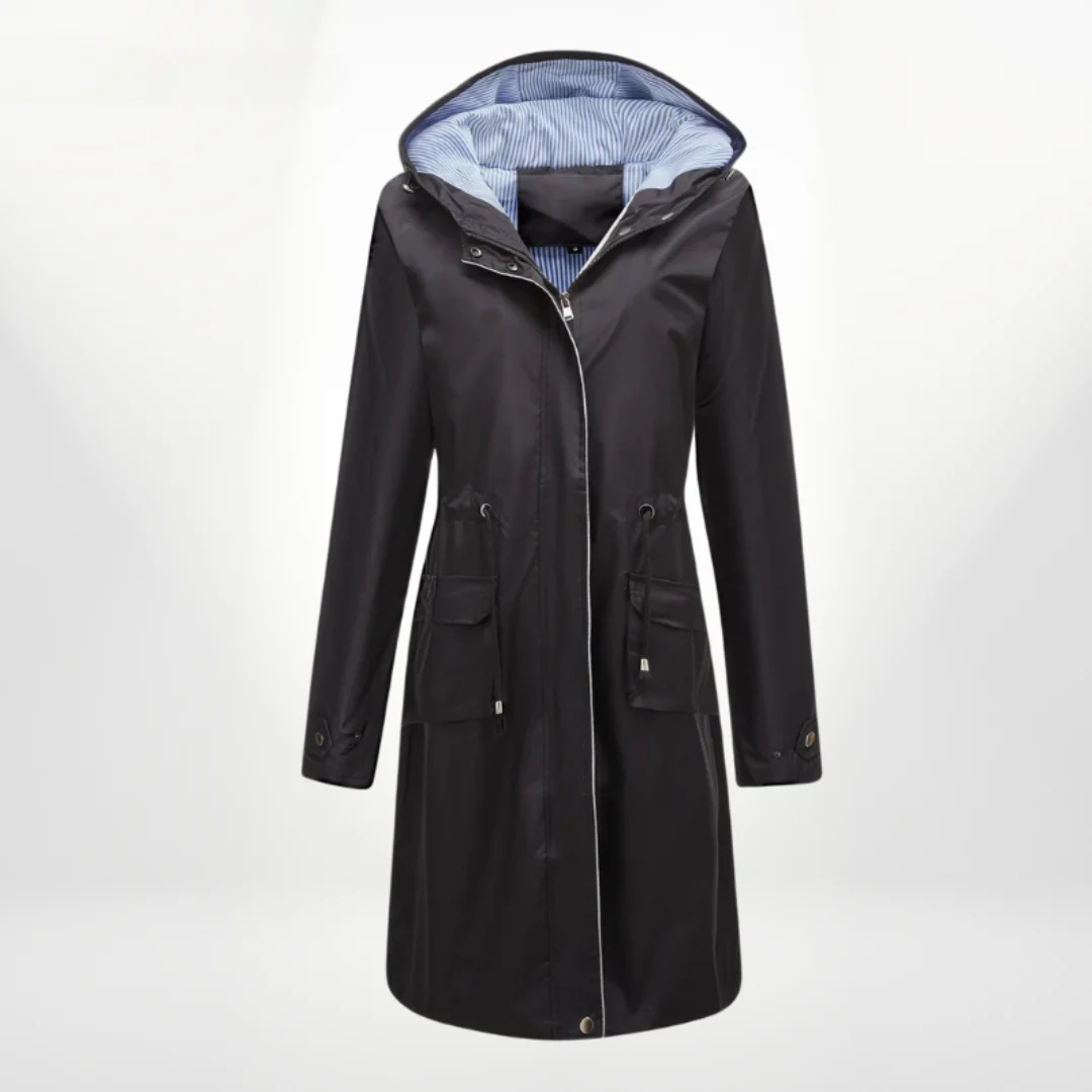 Women’s Rain Coat – Slim Fit – Hooded – Lightweight Woven – Zip Front – Adjustable Waist