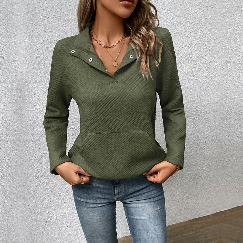 Women’s Sweatshirt – Quilted Pullover – Relaxed Fit – Stand Collar with Pocket