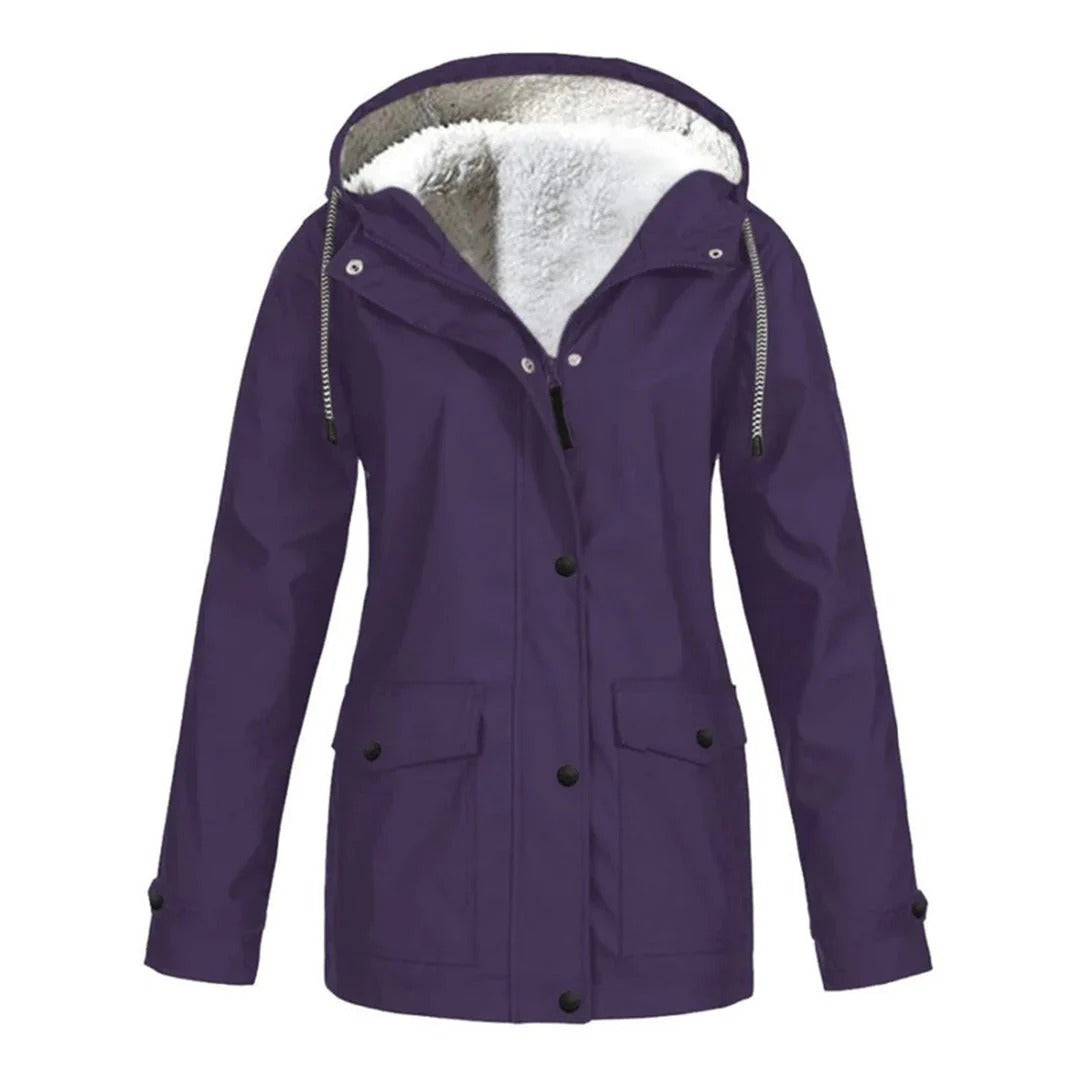 Women’s Hooded Coat – Tailored Fit – Plush Lined – Weather-Resistant – Zip Front with Snap Closure