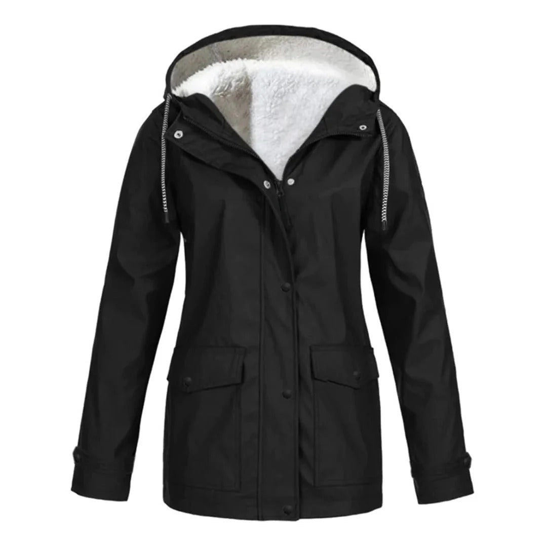 Women’s Hooded Coat – Tailored Fit – Plush Lined – Weather-Resistant – Zip Front with Snap Closure